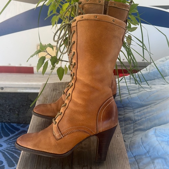 Naturalizer Shoes - Naturalizer “Explore” tall leather high heeled boots. Lace up with zipper Sz 8.5